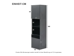 Vitrina negra de alto brillo con 2 puertas y 1 estante de cristal, LED incluido - 45x35x160cm
