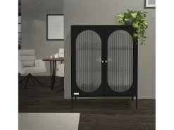 Vitrina negra 80x102,5x40 cm, 3 estantes y 2 puertas, mueble metálico archivador