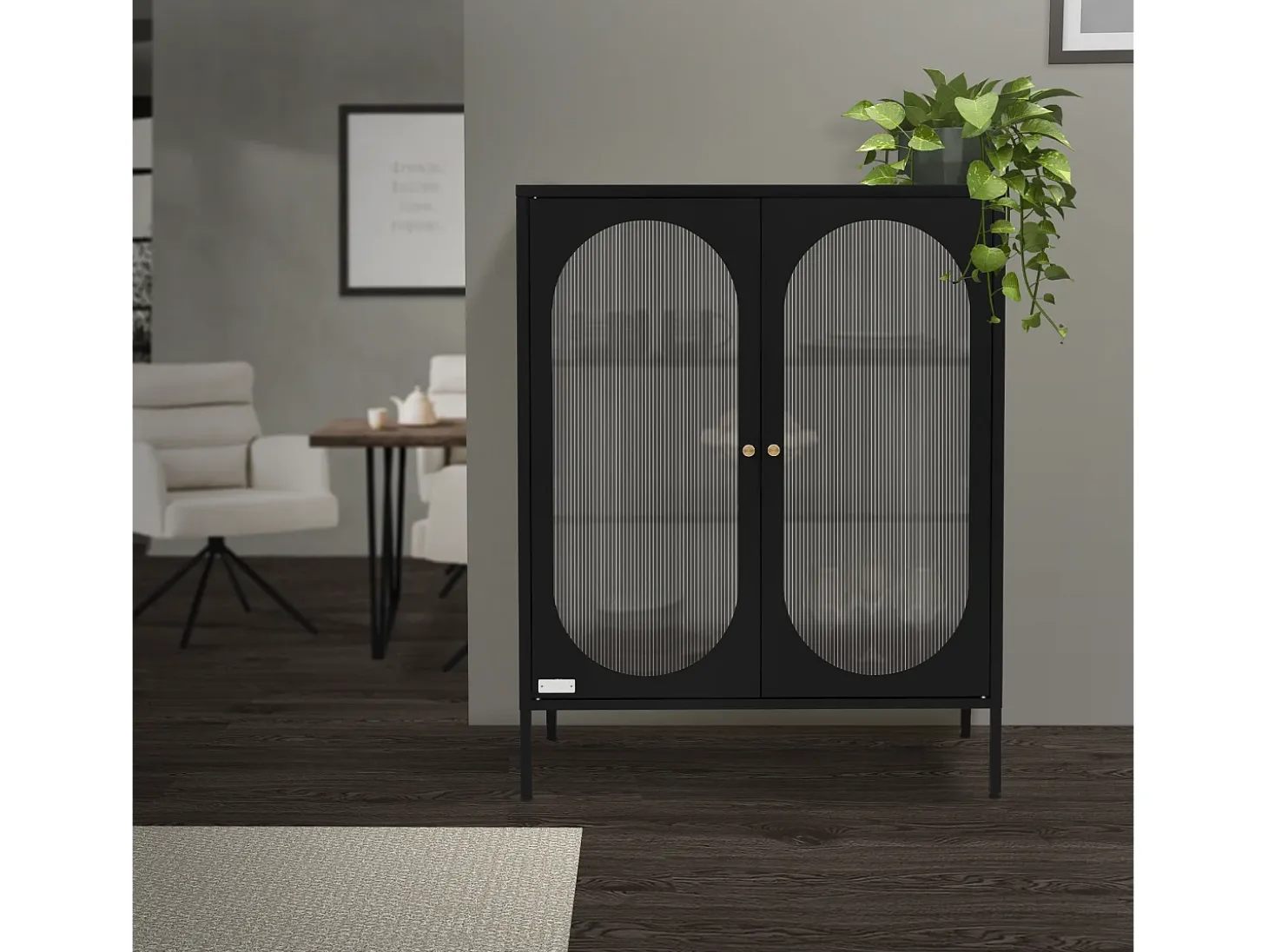 Vitrina negra 80x102,5x40 cm, 3 estantes y 2 puertas, mueble metálico archivador