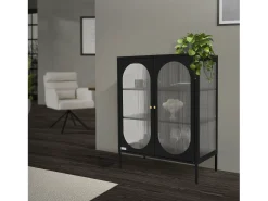 Vitrina negra 80x102,5x40 cm, 3 estantes y 2 puertas, mueble metálico archivador