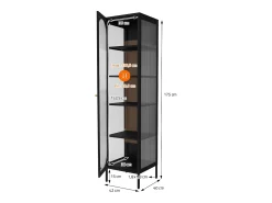 Vitrina negra 42x175x40 cm con 5 estantes y 1 puerta, mueble metálico archivador