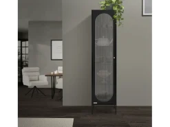 Vitrina negra 42x175x40 cm con 5 estantes y 1 puerta, mueble metálico archivador