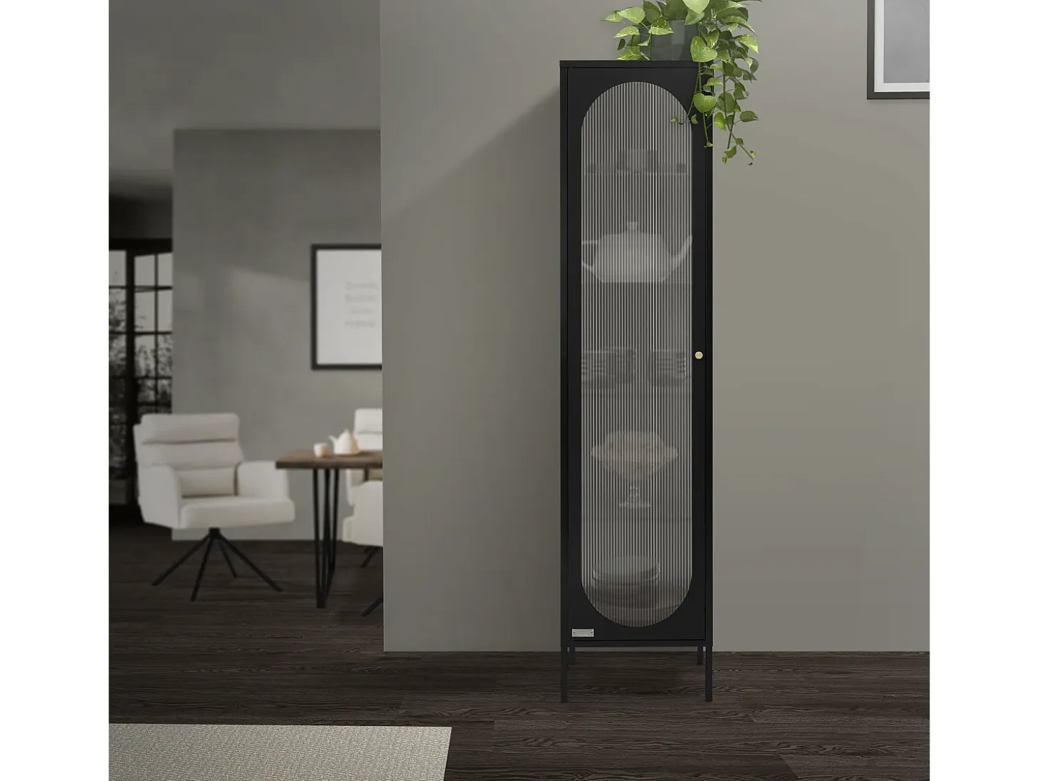 Vitrina negra 42x175x40 cm con 5 estantes y 1 puerta, mueble metálico archivador