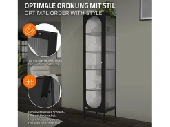 Vitrina negra 42x175x40 cm con 5 estantes y 1 puerta, mueble metálico archivador