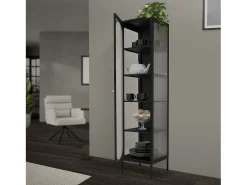 Vitrina negra 42x175x40 cm con 5 estantes y 1 puerta, mueble metálico archivador