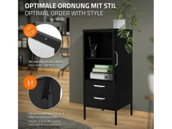 Vitrina negra 42x102x40 cm con puerta y 2 cajones, mueble metálico archivador