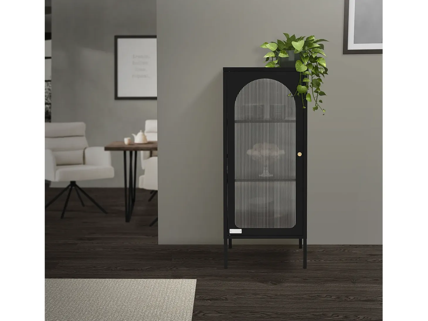 Vitrina negra 42x102x40 cm con puerta y 3 cajones, mueble metálico archivador