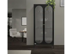 Vitrina negra 85x175x40cm con 2 puertas y 5 estantes, mueble metálico archivador