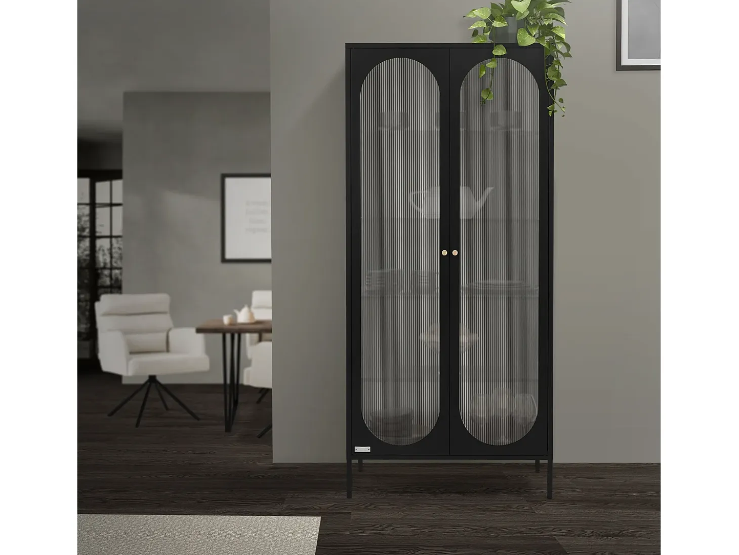 Vitrina negra 85x175x40cm con 2 puertas y 5 estantes, mueble metálico archivador