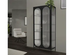Vitrina negra 85x175x40cm con 2 puertas y 5 estantes, mueble metálico archivador