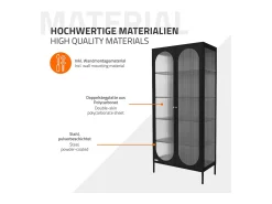 Vitrina negra 85x175x40cm con 2 puertas y 5 estantes, mueble metálico archivador