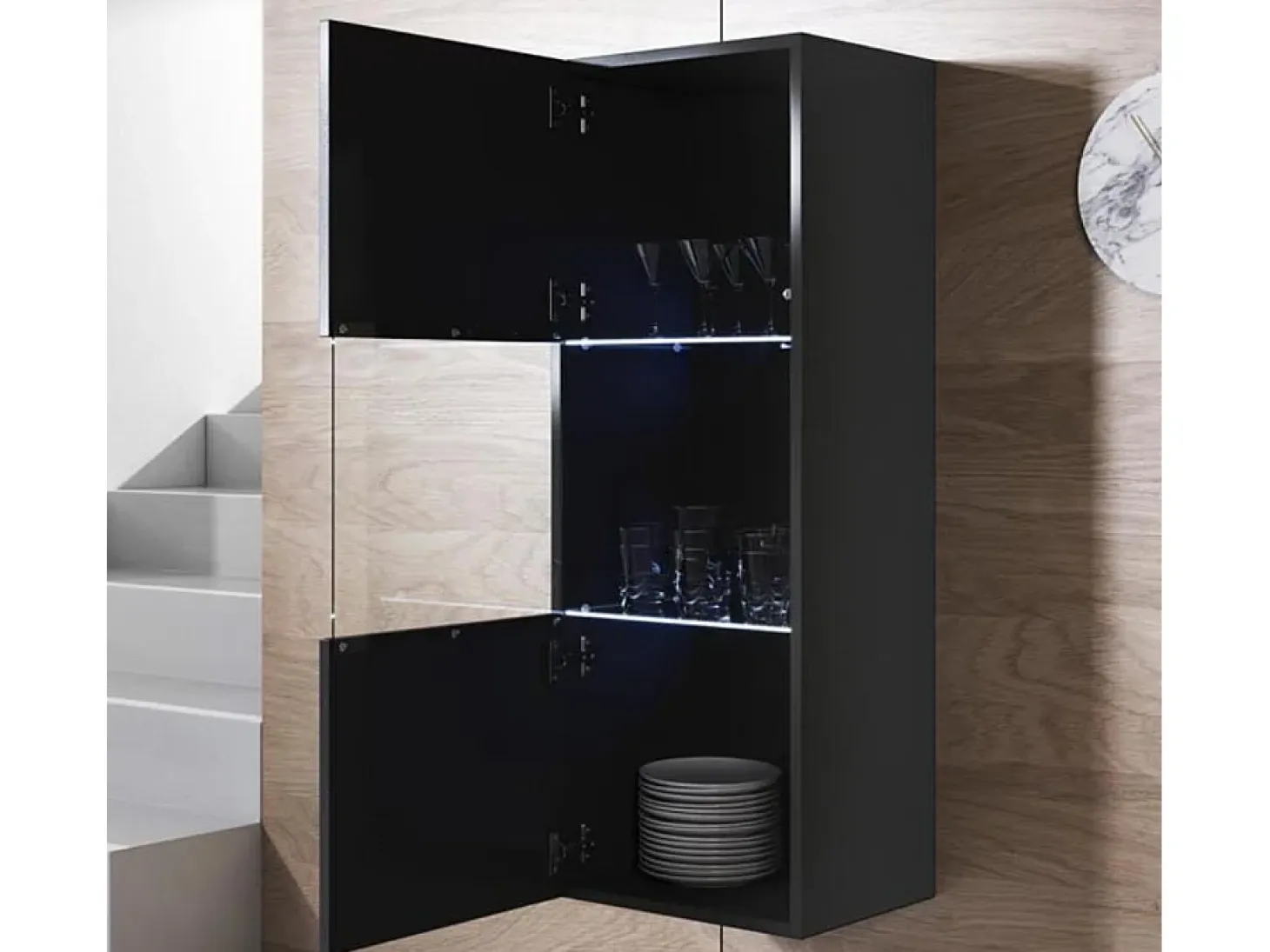 Vitrina para Salón comedor en Negro con LED 40x29x126cm Luke V3