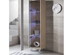 Vitrina para Salón comedor en Sonoma y Blanco con LED 40x29x177cm Luke V5