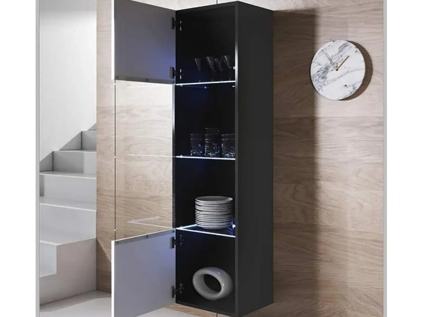 Vitrina para Salón comedor en Negro y Blanco con LED 40x29x165cm Luke V6
