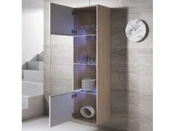 Vitrina para Salón comedor en Sonoma y Blanco con LED 40x29x165cm Luke V6