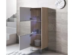Vitrina para Salón comedor en Sonoma y Blanco con LED 40x29x138cm Luke V3