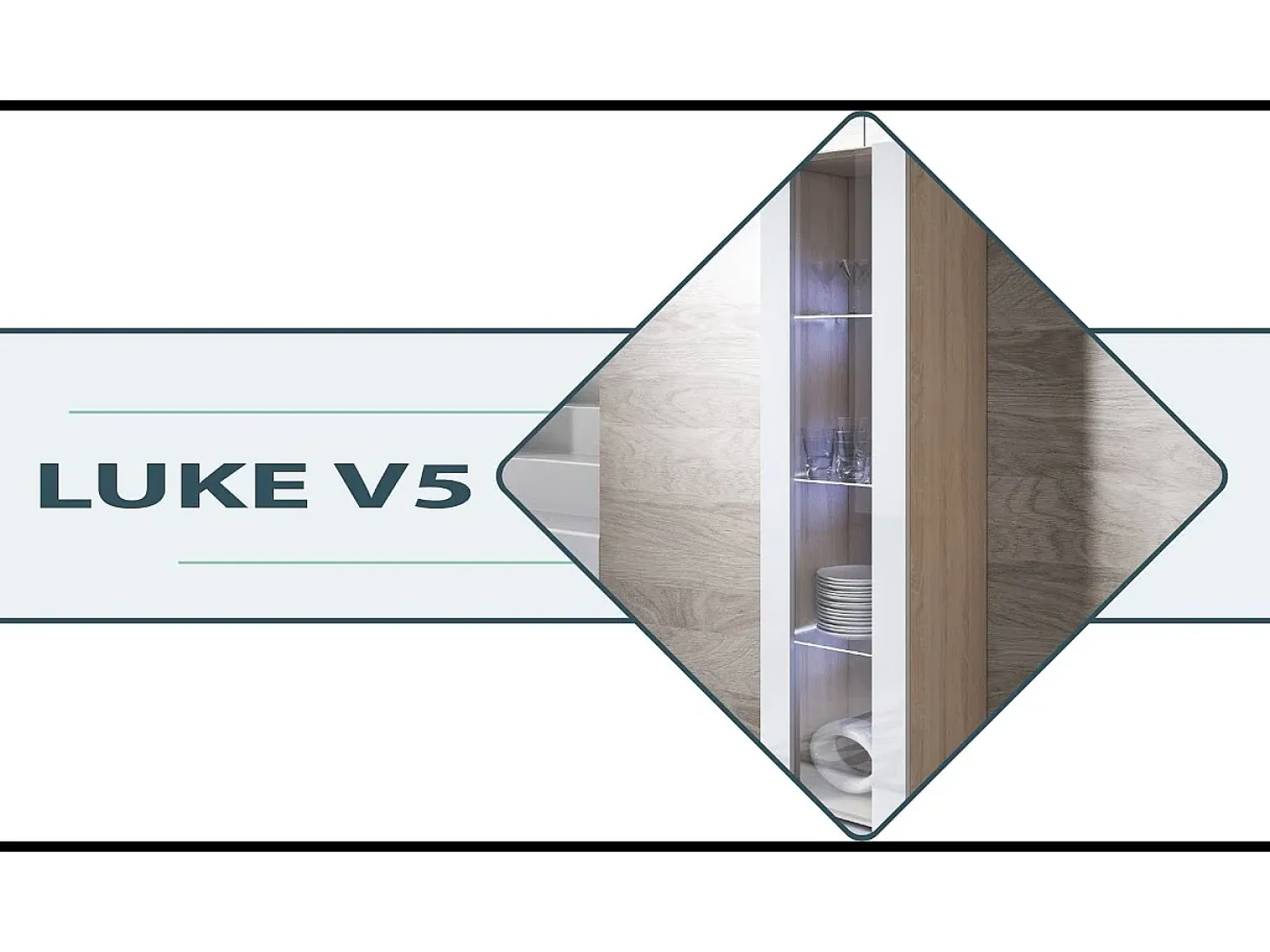 Vitrina para Salón comedor en Sonoma y Blanco con LED 40x29x167cm Luke V5