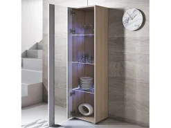 Vitrina para Salón comedor en Sonoma y Blanco con LED 40x29x167cm Luke V5