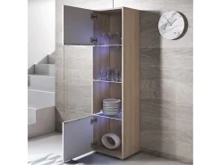 Vitrina para Salón comedor en Sonoma y Blanco con LED 40x29x167cm Luke V6