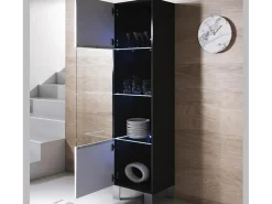 Vitrina para Salón comedor en Negro y Blanco con LED 40x29x177cm Luke V6