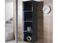 Vitrina para Salón comedor en Negro y Blanco con LED 40x29x165cm Luke V5