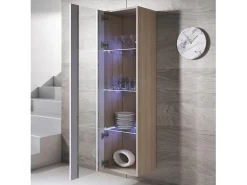 Vitrina para Salón comedor en Sonoma y Blanco con LED 40x29x165cm Luke V5