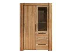 Vitrina roble macizo 2 puertas 3 cajones Nordo 130 cm