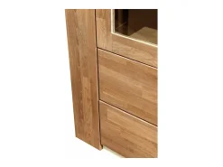 Vitrina roble macizo 1 puerta cristal 2 cajones Nordo 80 cm