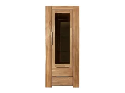 Vitrina roble macizo 1 puerta cristal 2 cajones Nordo 80 cm