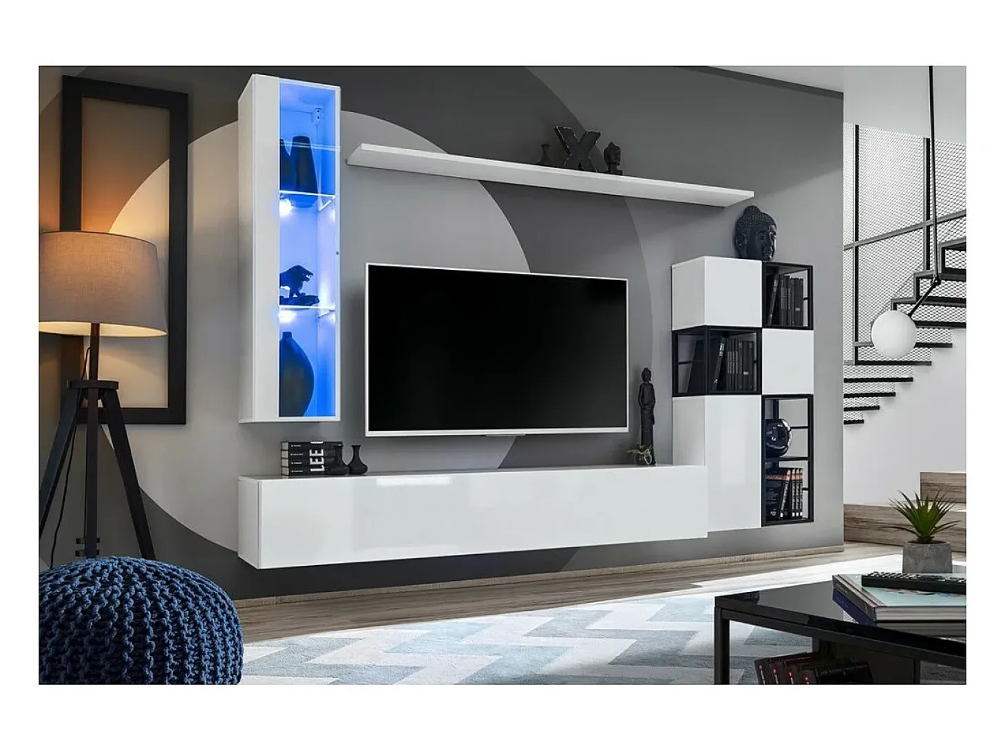 Vitrina suspendida – Blanco – Colección SWITCH – Puerta de vidrio y LED incluido – Modelo pequeño