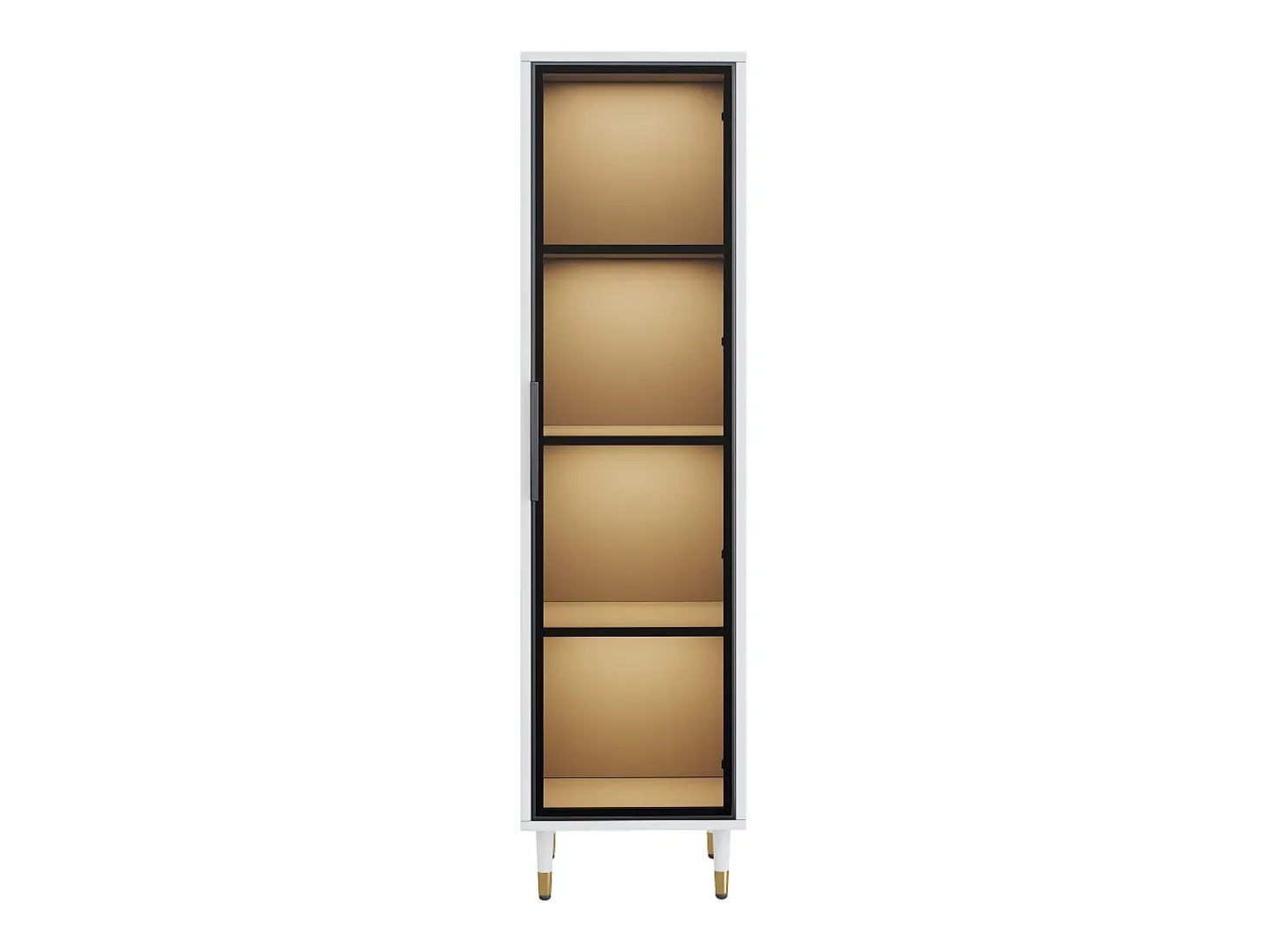 Vitrina vidriada de 170 cm de alto - Iluminación LED - 1 puerta de vidrio - MDF + paneles de partículas - Blanco