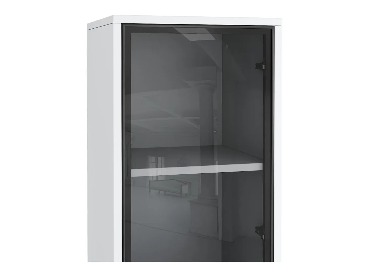 Vitrina vidriada de 170 cm de alto - Iluminación LED - 1 puerta de vidrio - MDF + paneles de partículas - Blanco