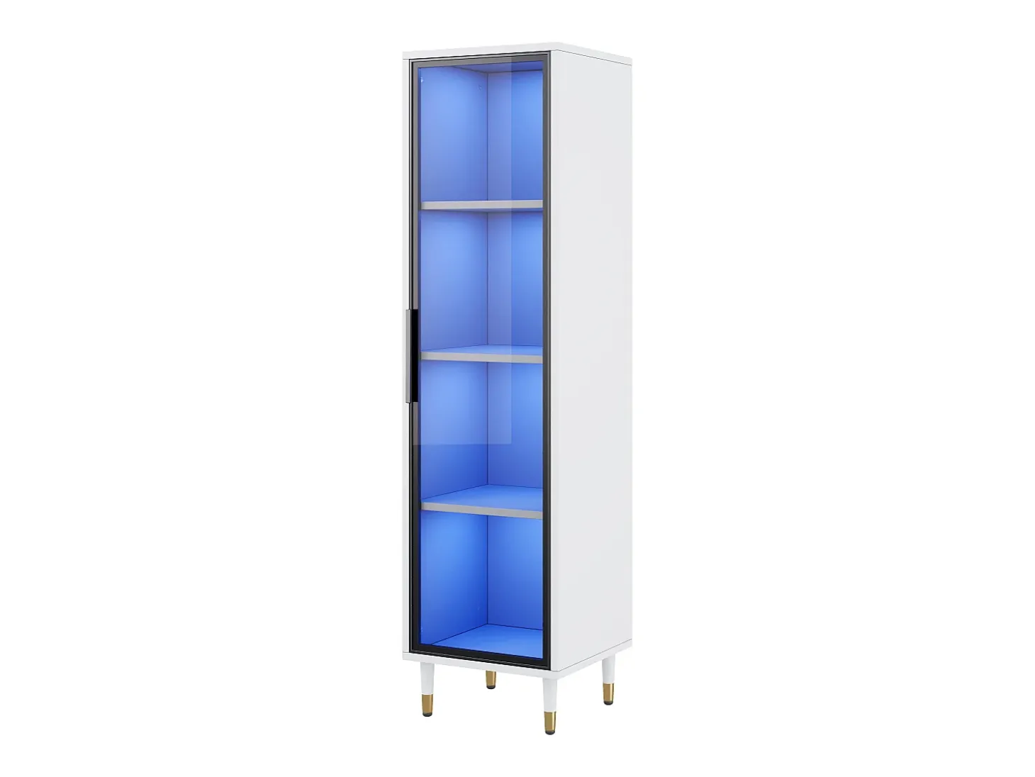 Vitrina vidriada de 170 cm de alto - Iluminación LED - 1 puerta de vidrio - MDF + paneles de partículas - Blanco