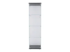 Vitrina, vitrina de cristal de 4 estantes con puerta, vitrina transparente, vitrina de suelo de cristal con cerradura, color negro