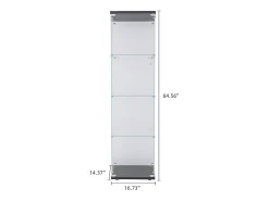 Vitrina, vitrina de cristal de 4 estantes con puerta, vitrina transparente, vitrina de suelo de cristal con cerradura, color negro