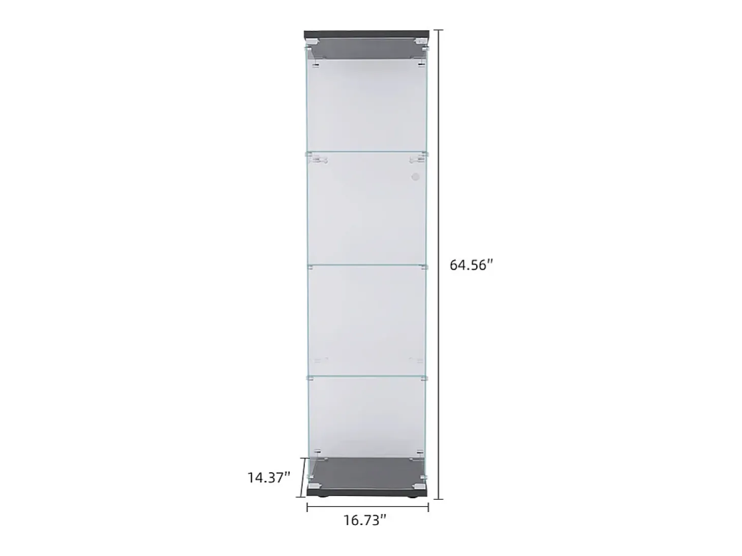 Vitrina, vitrina de cristal de 4 estantes con puerta, vitrina transparente, vitrina de suelo de cristal con cerradura, color negro