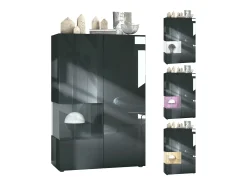 Vitrina Vladon Morena V2, vitrina de pie con 2 puertas e inserción de cristal, carcasa negro mate, frentes negro de alto brillo, Cube gris de alto brillo