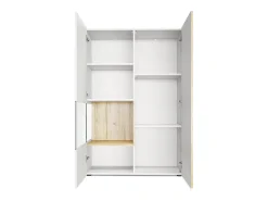 Vitrina Vladon Morena V2, vitrina de pie con 2 puertas e inserción de cristal, carcasa blanco mate, frentes blanco de alto brillo, cubo gris arena de alto brillo
