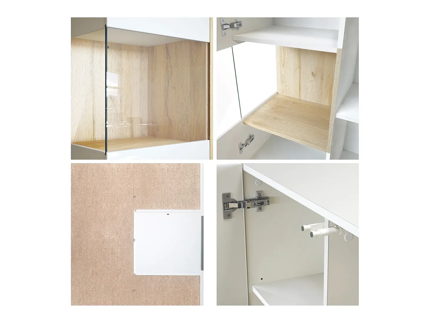 Vitrina Vladon Morena V2, vitrina de pie con 2 puertas e inserción de cristal, carcasa blanco mate, frentes blanco de alto brillo, cubo negro de alto brillo