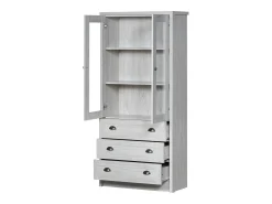 Vitrina 80x34x171 cm - con 2 puertas de vidrio - 3 cajones - gris + natural
