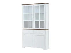 Vitrina 120x36,5x200 cm - con iluminación LED - 2 cajones y 4 puertas - MDF - Blanco