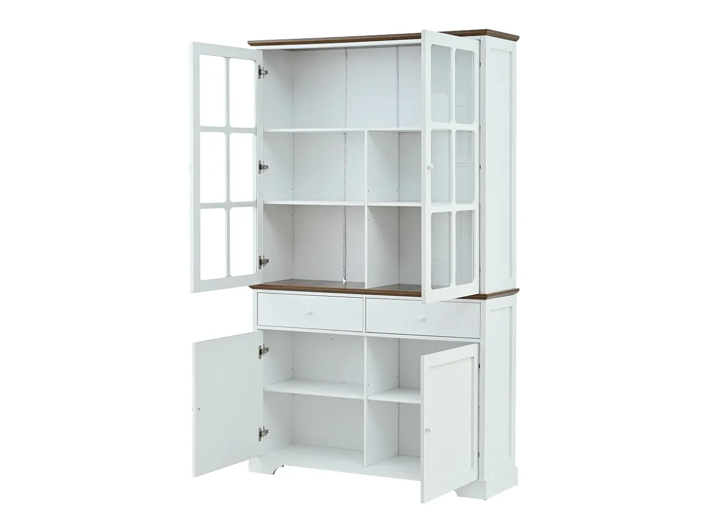 Vitrina 120x36,5x200 cm - con iluminación LED - 2 cajones y 4 puertas - MDF - Blanco