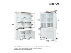 Vitrina 120x36,5x200 cm - con iluminación LED - 2 cajones y 4 puertas - MDF - Blanco