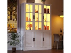 Vitrina 121,5x41x200 cm - con iluminación LED - 6 puertas - estantes ajustables - MDF - blanco