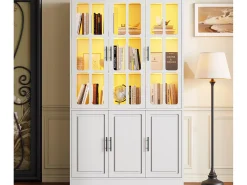 Vitrina 121,5x41x200 cm - con iluminación LED - 6 puertas - estantes ajustables - MDF - blanco