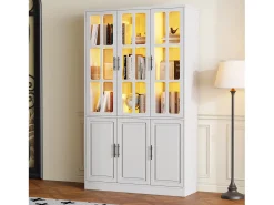 Vitrina 121,5x41x200 cm - con iluminación LED - 6 puertas - estantes ajustables - MDF - blanco