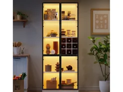 Vitrina 80x35x200 cm - con iluminación LED - con almacenamiento para vino - 2 puertas de vidrio - Blanco
