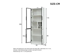 Vitrina 80x35x200 cm - con iluminación LED - con almacenamiento para vino - 2 puertas de vidrio - Blanco