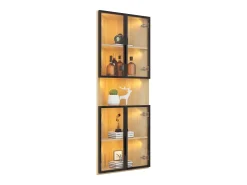 Vitrina 62x32x160 cm - con iluminación LED - 4 puertas de vidrio templado - acabado roble - MDF - Natural