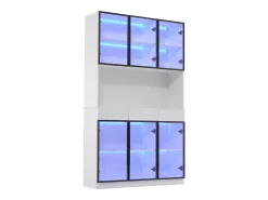 Vitrina 120x36x200 cm con LED - 6 puertas de cristal y 3 cajones - Blanco